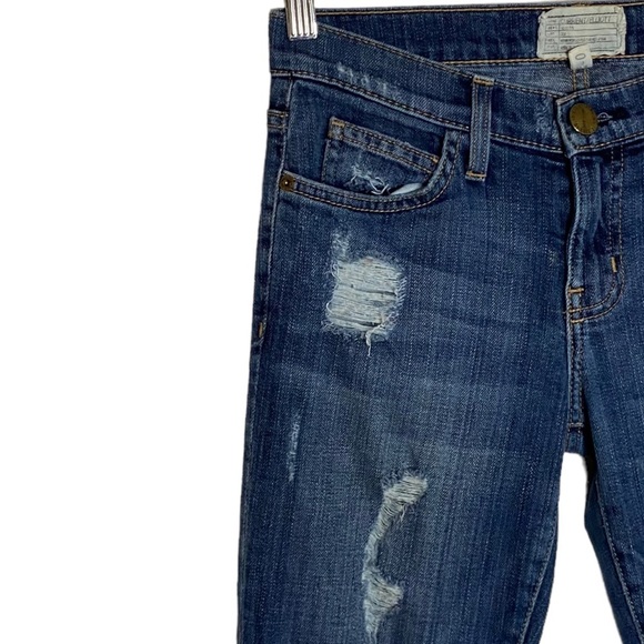 Current/Elliott The Stiletto Dark Shredded Distressed Mid Rise Ankle Jeans 25 - Picture 6 of 16